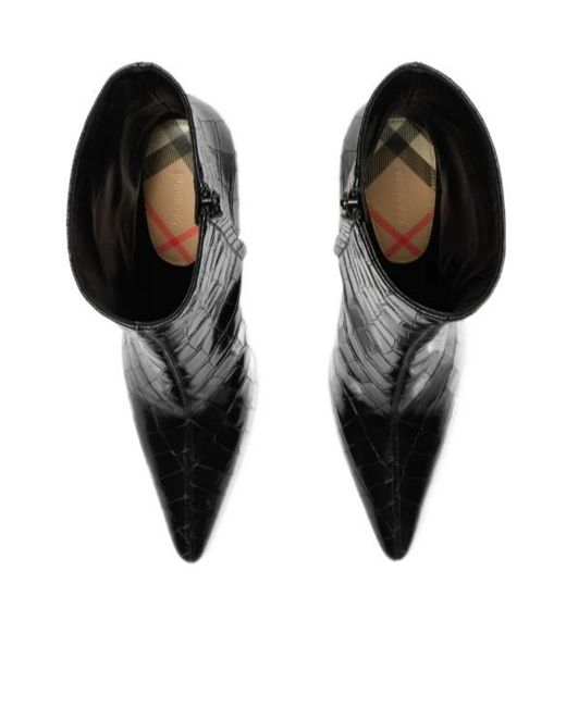 Burberry Black Crocodile-Effect Leather Dame Ankle Boots