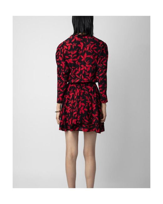 Zadig & Voltaire Red Rogers Leaf-Prionted Ruffled Mini Dress