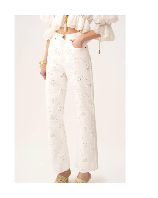 Chloé White Cut-Out Wide-Leg Jeans