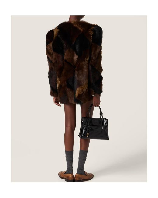 Miu Miu Black Shearling Patchwork Caban Jacket
