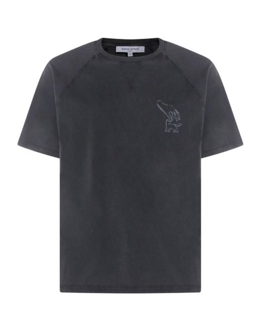 Maison Kitsuné Black Fountain Stamp Faded Comfort T-Shirt for men