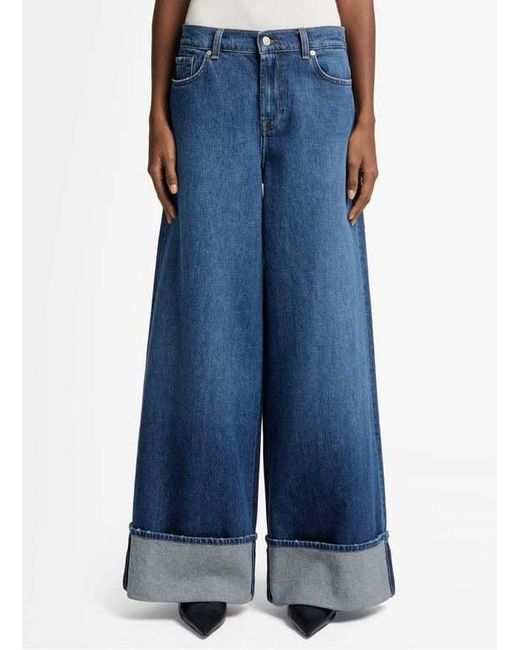 7 For All Mankind Blue High-Waisted Wide-Leg Jeans