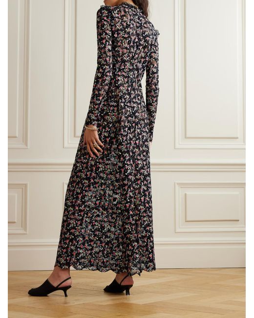 Rabanne Black Pleated Embroidered Lace Dress