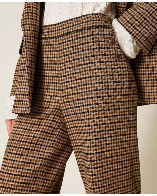 Twinset Brown Checked Wide-Leg Pants