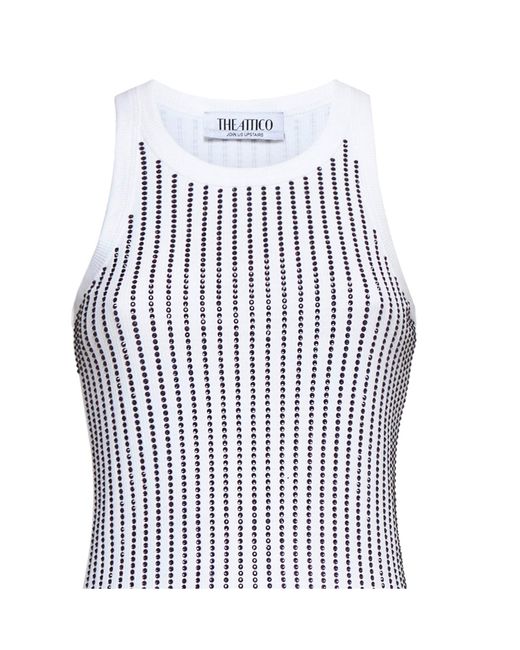 The Attico White The Embellished Ribbed Tank Top