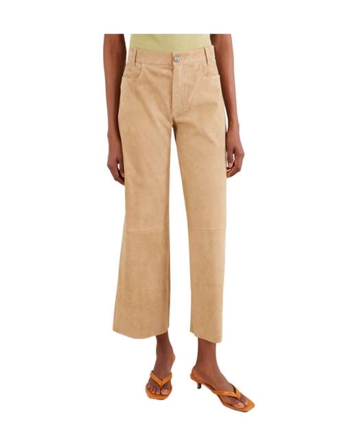 Stouls Natural Suede Wide-Leg Cropped Pants