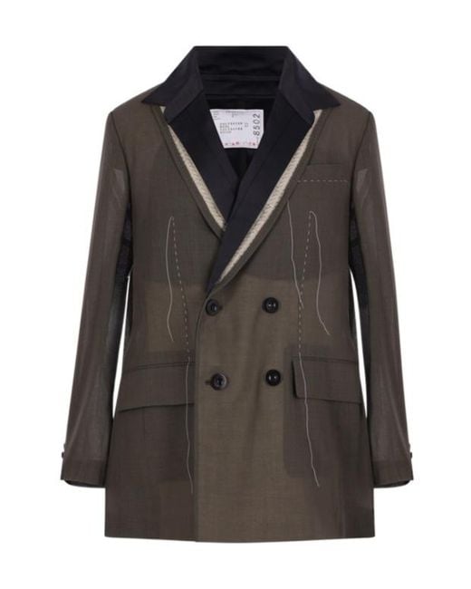 Sacai Black Double-Breasted Suit Jacket