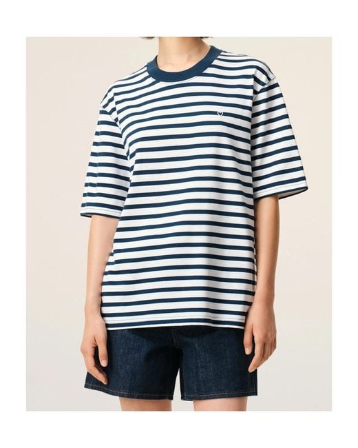 AMI Blue Short Sleeves Boxy Fit Mariniere Teeshirt With for men