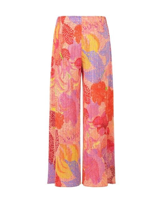 Pleats Please Issey Miyake Pink Printed Wide Leg Pleated Trousers