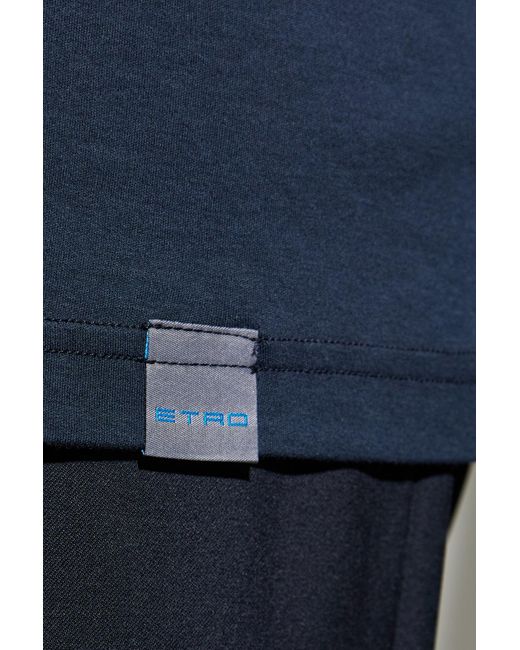 Etro Blue Crewneck Short-Sleeved T-Shirt for men