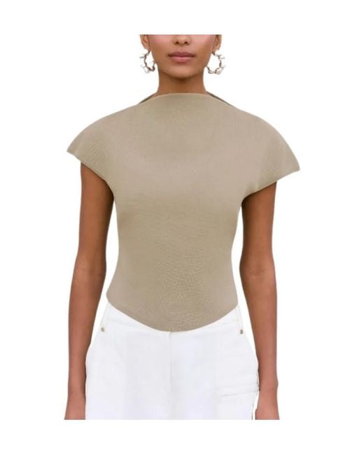 Cult Gaia Multicolor Virginiana Curved-Hem Cap-Sleeve Top