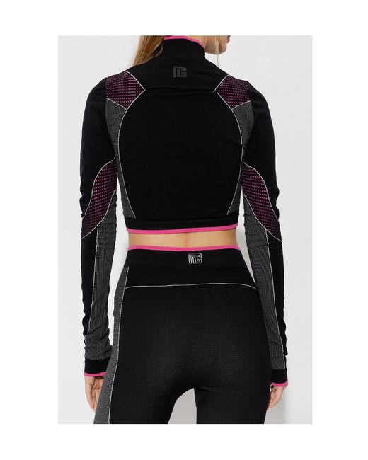 Balmain Black High Neck Seamless Cropped Top