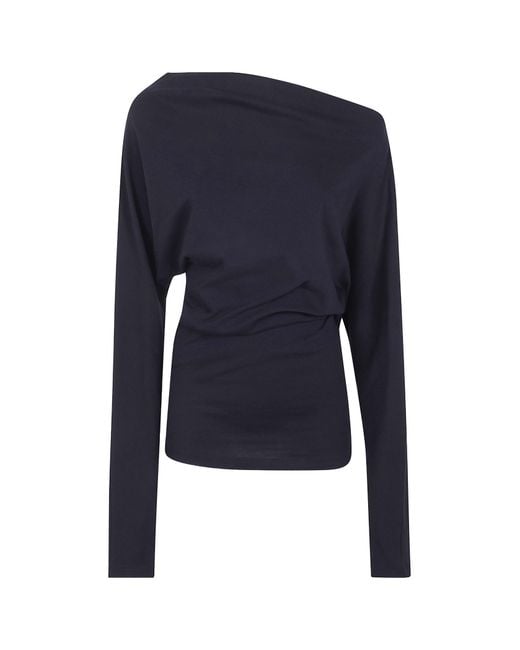 Ann Demeulemeester Blue Asymmetric-Shoulder Top