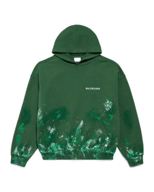 Balenciaga Green Paint Splatter Medium Fit Hoodie for men