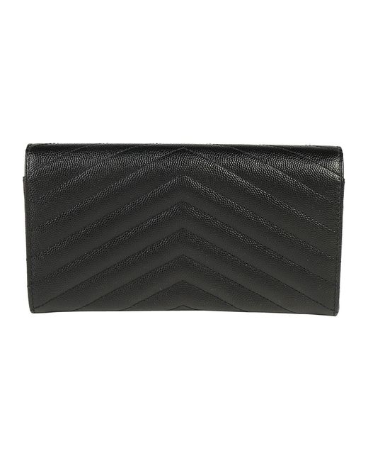 Saint Laurent Black Large Monogram Flap Wallet