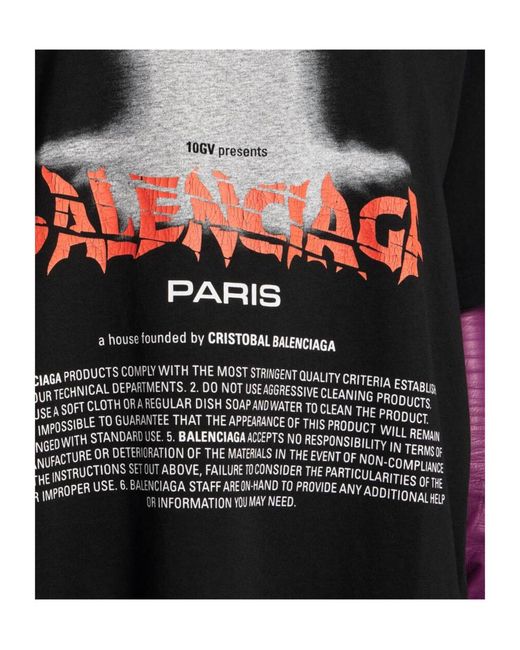 Balenciaga Black Cotton Printed T-Shirt