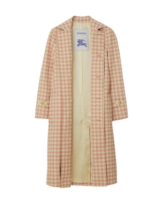 Burberry Check-Pattern Long Sleeved Coat in Natural | Lyst