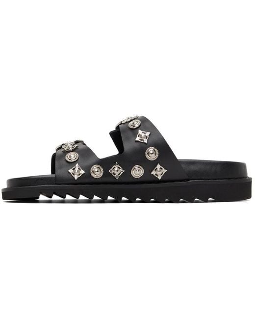 Toga Virilis Black Studded Buckle-Strap Leather Sandals for men