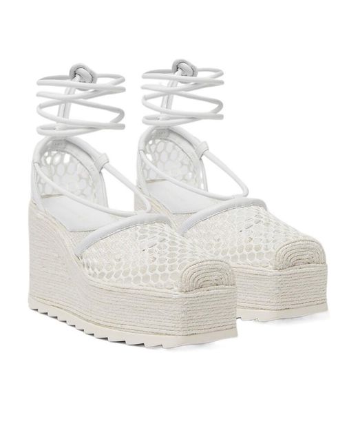 Bottega Veneta White Net-Detail Wedge Sandals