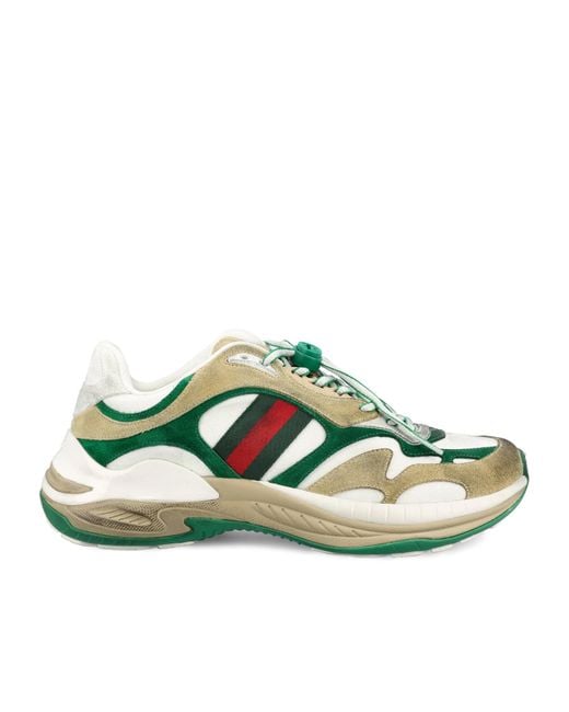 Gucci Green Panelled Lace-Up Sneakers for men