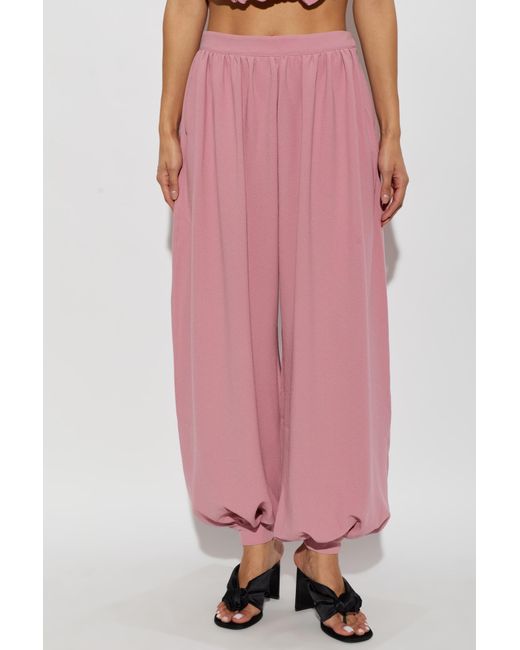 ROTATE BIRGER CHRISTENSEN Pink Elastic-Waist Casual Trousers