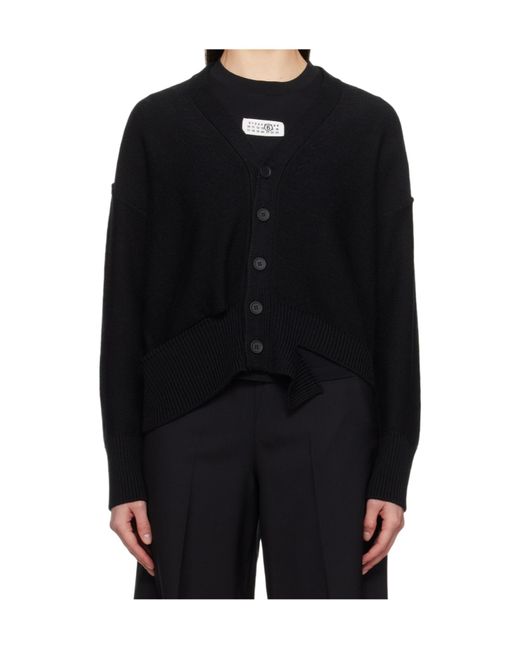 MM6 by Maison Margiela Black V-Neck Cut-Out Detailed Cardigan