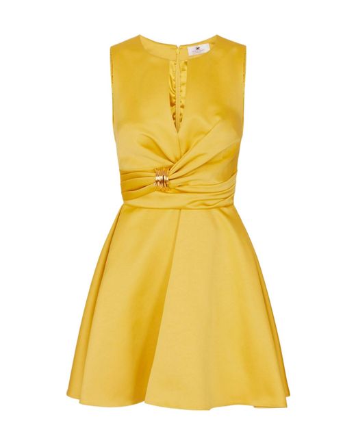 Elisabetta Franchi Yellow Duchess Satin Dress