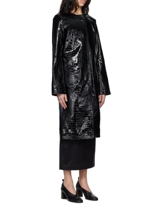 Totême Black Totême Embossed Coated Leather Coat