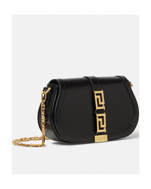 Versace Black Greca Fold-Over Crossbody Bag