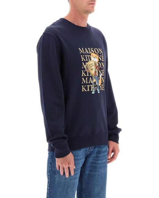 Maison Kitsuné Blue Maison Kitsuné Fox Champion Printed Crewneck Sweatshirt for men