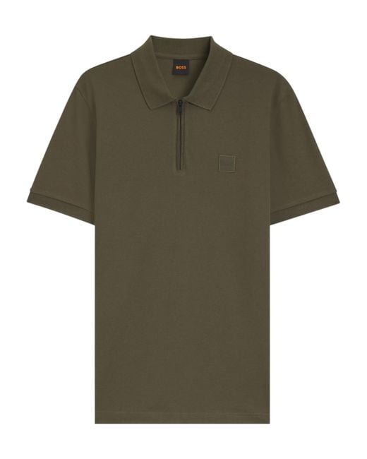 Boss Green Logo-Patch Zip-Up Polo Shirt for men