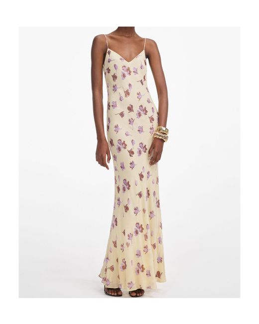 Self-Portrait Metallic Floral-Print Rhinestone Maxi Dress