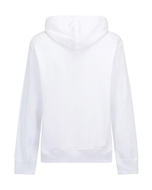 Moschino White Logo Printed Drawstring Hoodie for men