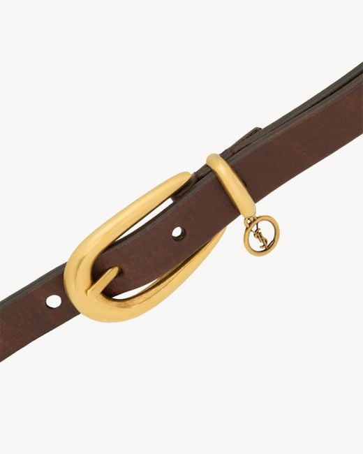 Saint Laurent White Cassandre Charm Elongated Buckle Thin Belt