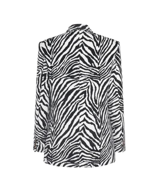 Alessandra Rich White Zebra-Printed Single-Breasted Tailored Blazer