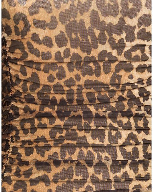Ganni Natural Leopard Print Long Sleeve Dress
