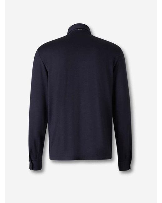 Herno Blue Wool Polo Shirt With Long Slevees for men
