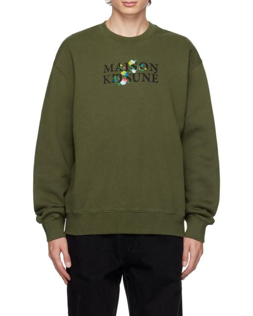 Maison Kitsuné Green Maison Kitsuné Logo Printed Crewneck Sweatshirt for men