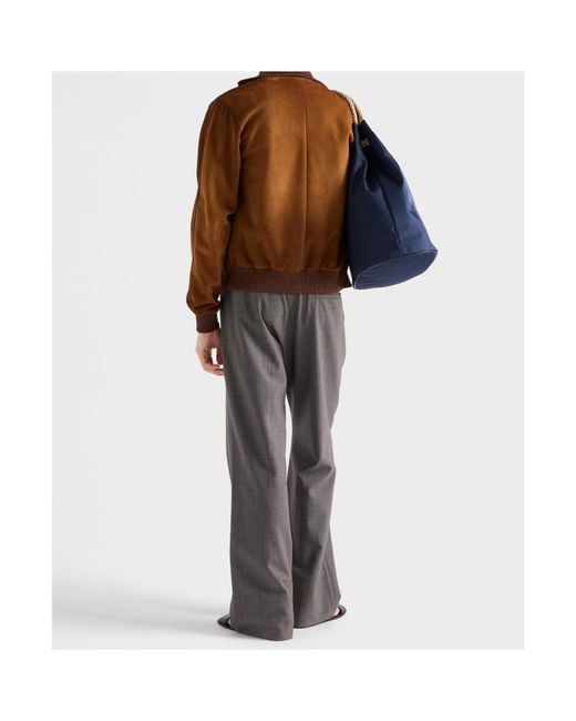 Prada Brown Logo Detailed Zip-Up Jacket for men