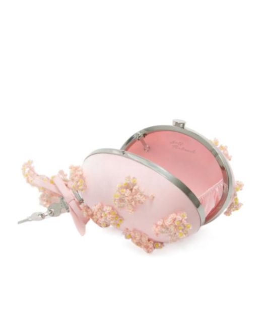 Self-Portrait Pink Satin Floral Beaded Oval Clutch