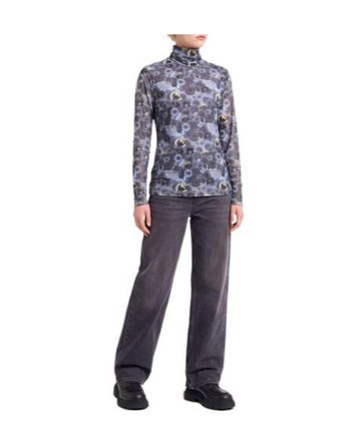 Ganni Blue Floral Pattern Shirt