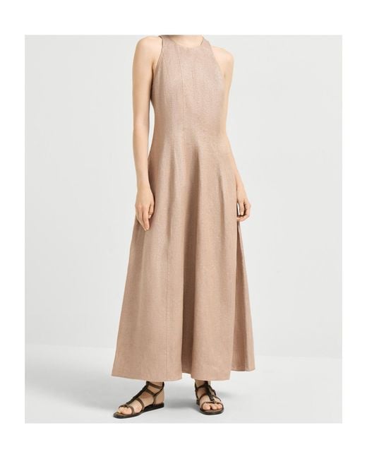 Brunello Cucinelli Natural Crewneck Sleeveless Dress