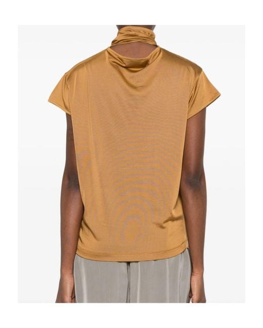 Lemaire Brown Scarf-Detailed Short-Sleeved Top