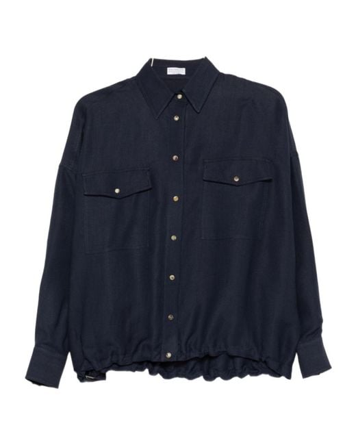 Brunello Cucinelli Blue Chest-Pocket Elasticated-Hem Shirt