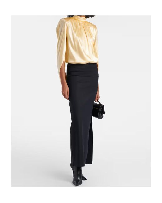 Mugler Natural Draped Silk-Blend Satin Top