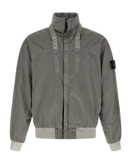 Stone Island Gray Logo Patch Bomber Jacket for men