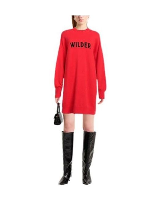 Sportmax Red Two-Tone Long-Sleeve T-Shirt Dress