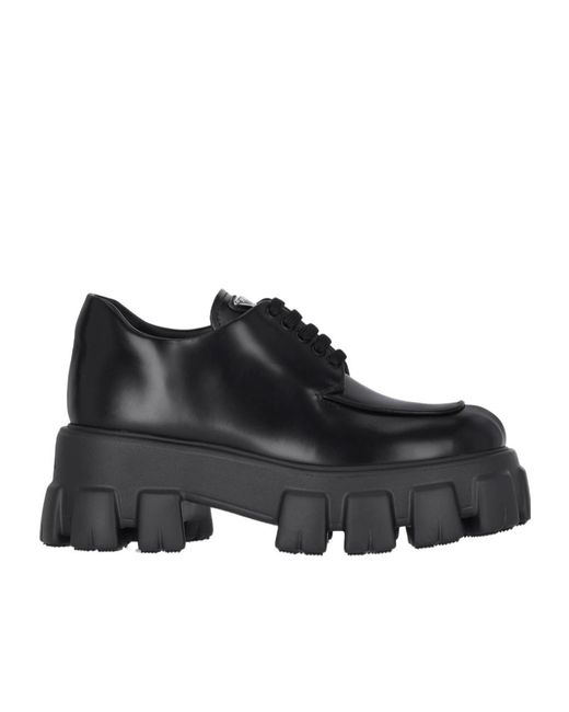 Prada Black Monolith Brushed Leather Lace-Up Shoes