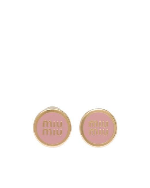 Miu Miu Pink Logo-Lettering Two-Toned Stud Earrings