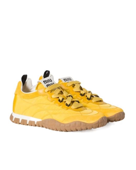 Miu Miu Yellow Tyre Technical Fabric And Suede Sneakers